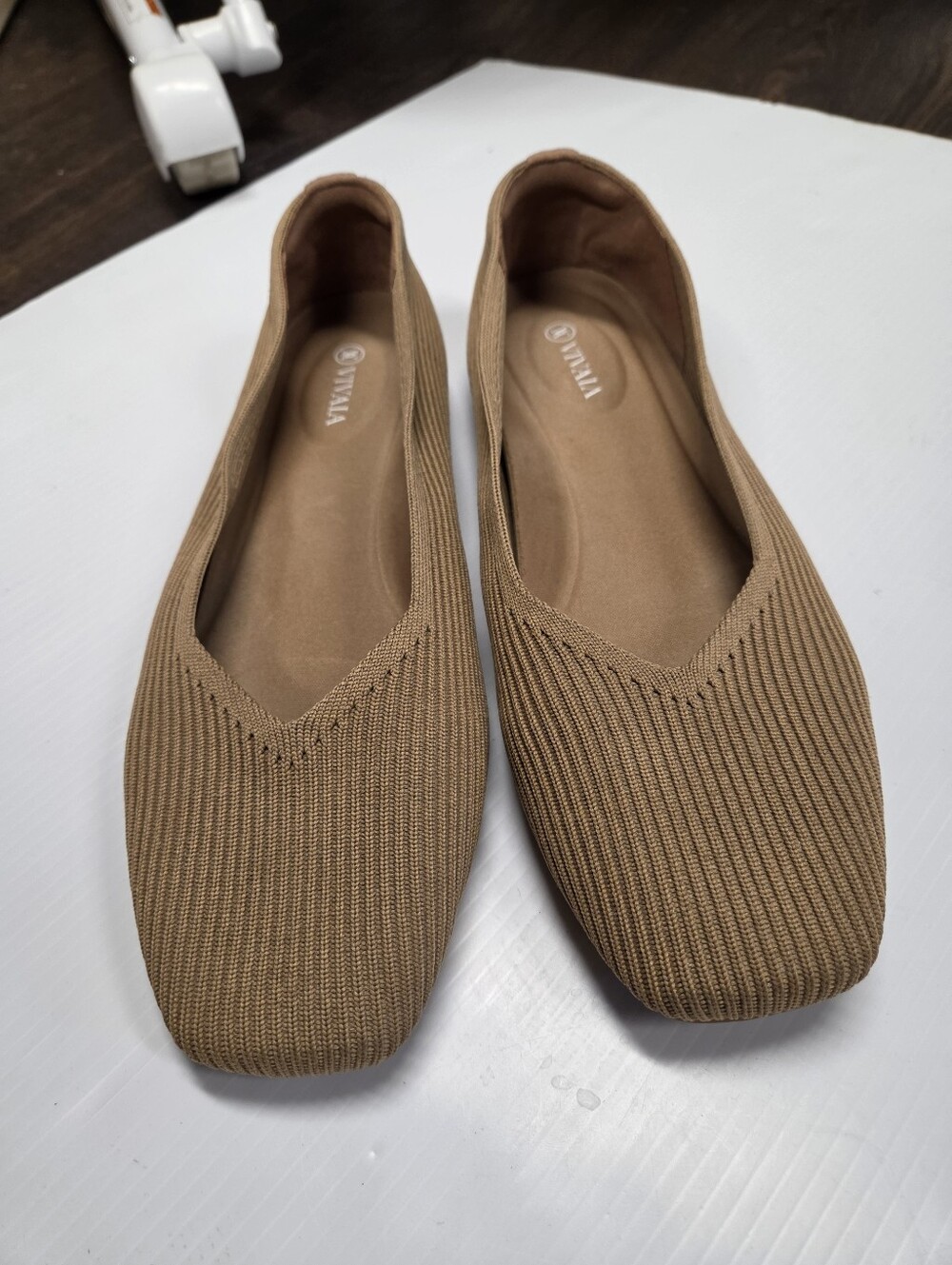 VIVAIA Margot Square Toe Knit Flats Nutmeg Beige Sustainable Comfort 42 10.5 - Picture 3 of 9
